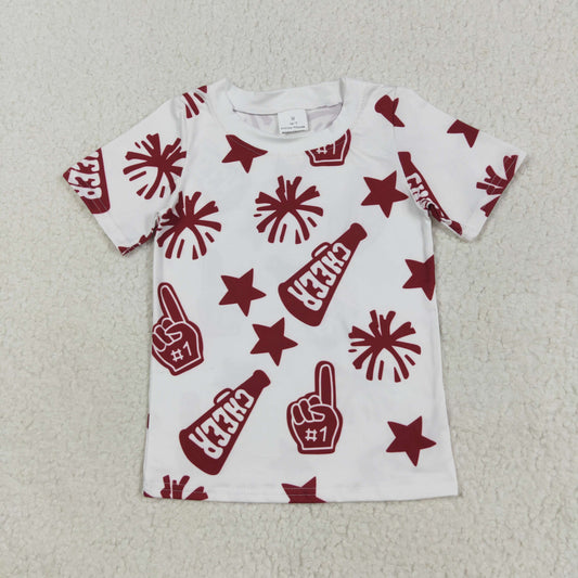 7.23 RTS NO MOQ Summer Baby Girls Short Sleeve GT1093 Short Sleeves Dark Red Cheer Stars Team Tee Shirts Tops