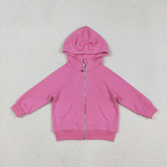 USA Shop RTS Baby Girls Kids Pink Long Sleeves Embroidery Bows Hoodie Zipper Pockets Jacket Tops