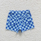 SS0093 Blue plaid ripped denim shorts for baby girls&boys clothes