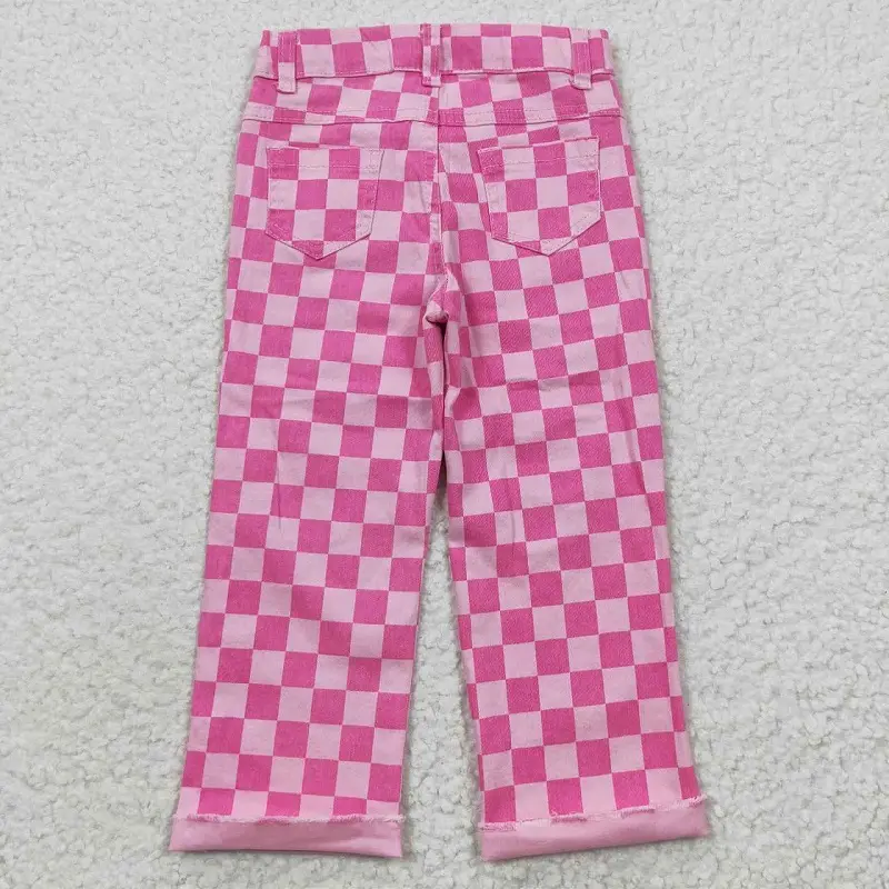 P0096 Ripped pink plaid jeans