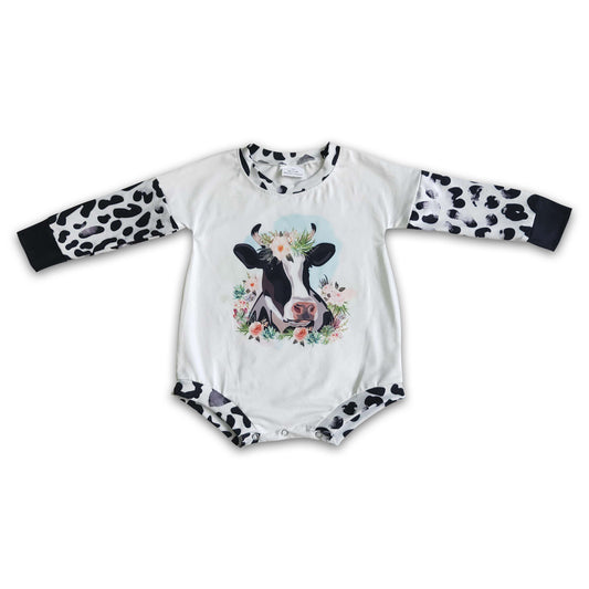 7.12 RTS NO MOQ Baby Girls Bodysuit LR0026 Cow Leopard Long Sleeve Rompers