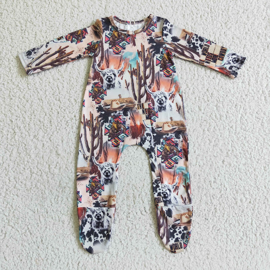 LR0069 cute cow boys long sleeve romper jumpsuit