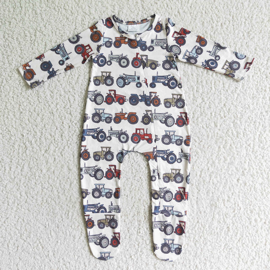 LR0072 Tractor pattern boys long sleeve romper jumpsuit