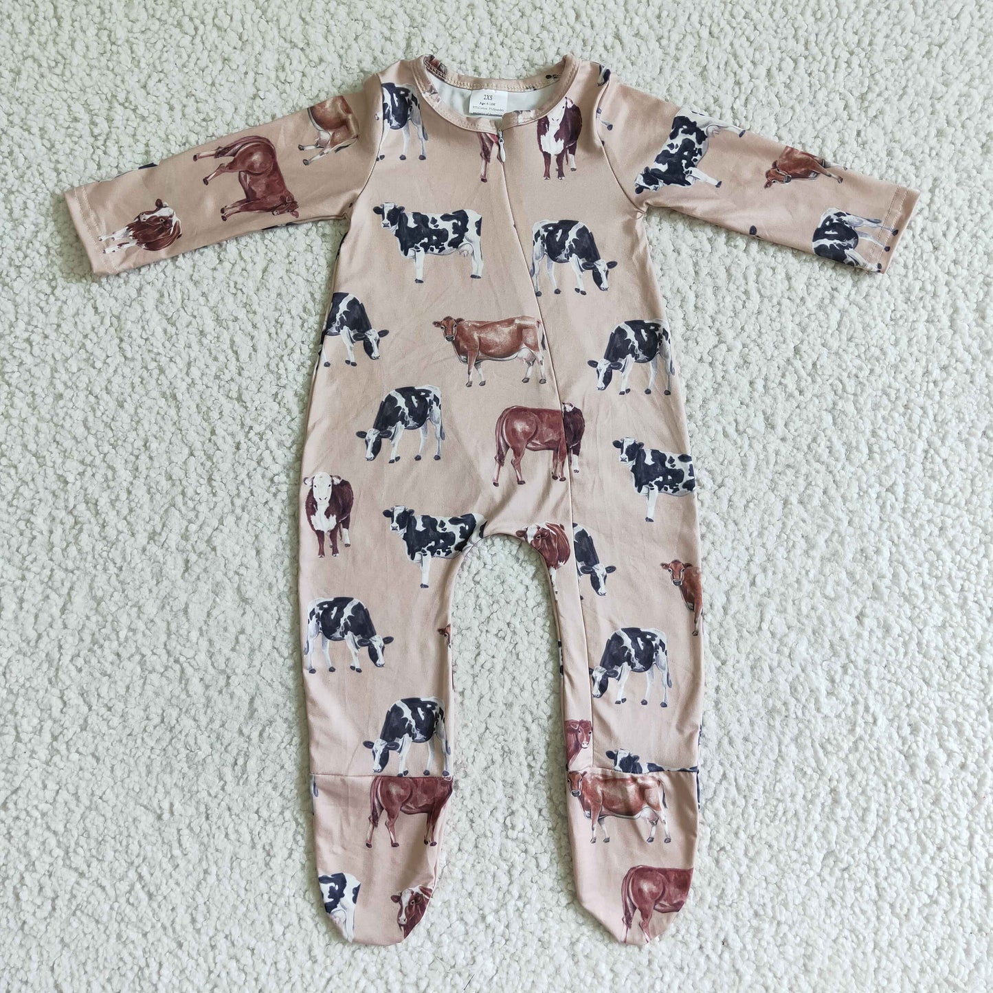 LR0073 cow pattern boys long sleeve romper jumpsuit