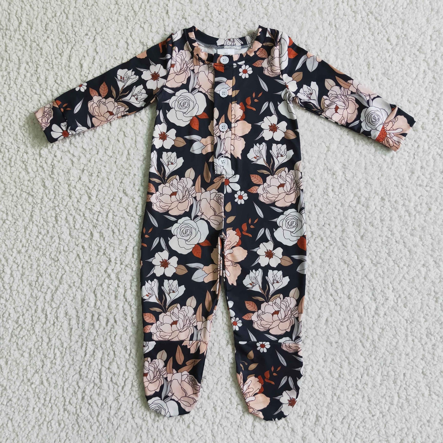 LR0116  Flower Design Kids Girls long sleeve romper jumpsuit