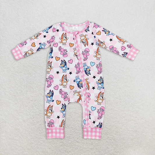 RTS NO MOQ Baby Girls Bodysuit LR0870 Valentines Pink Heart Plaid Dog Long Sleeve Rompers