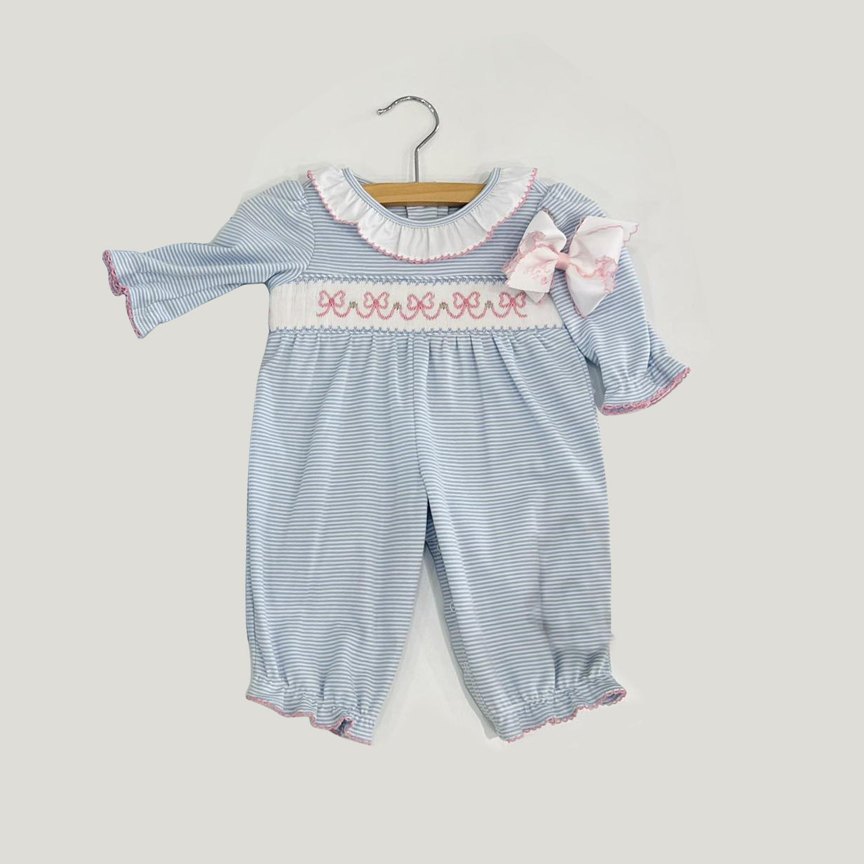 LR0941 Blue baby girls long sleeve romper