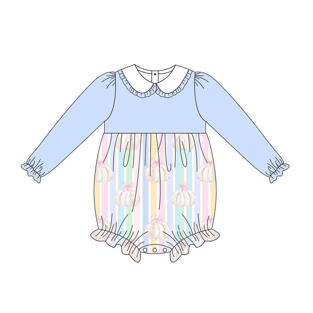 LR0942 Blue baby girls long sleeve romper