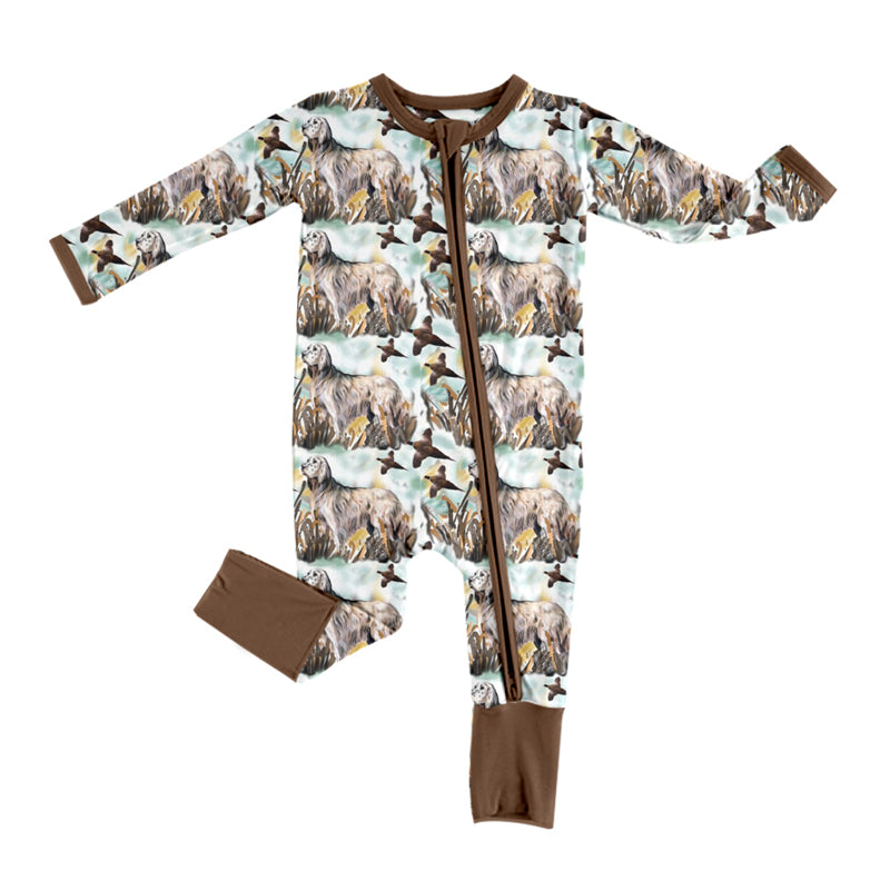 LR0946 Dog baby girls long sleeve romper