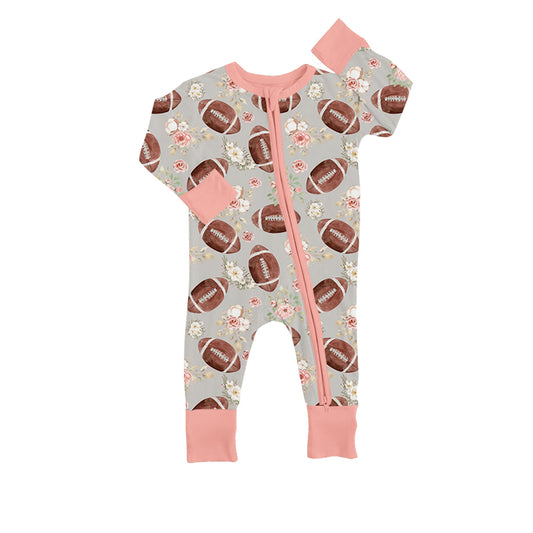 LR0960 Football baby girls long sleeve romper