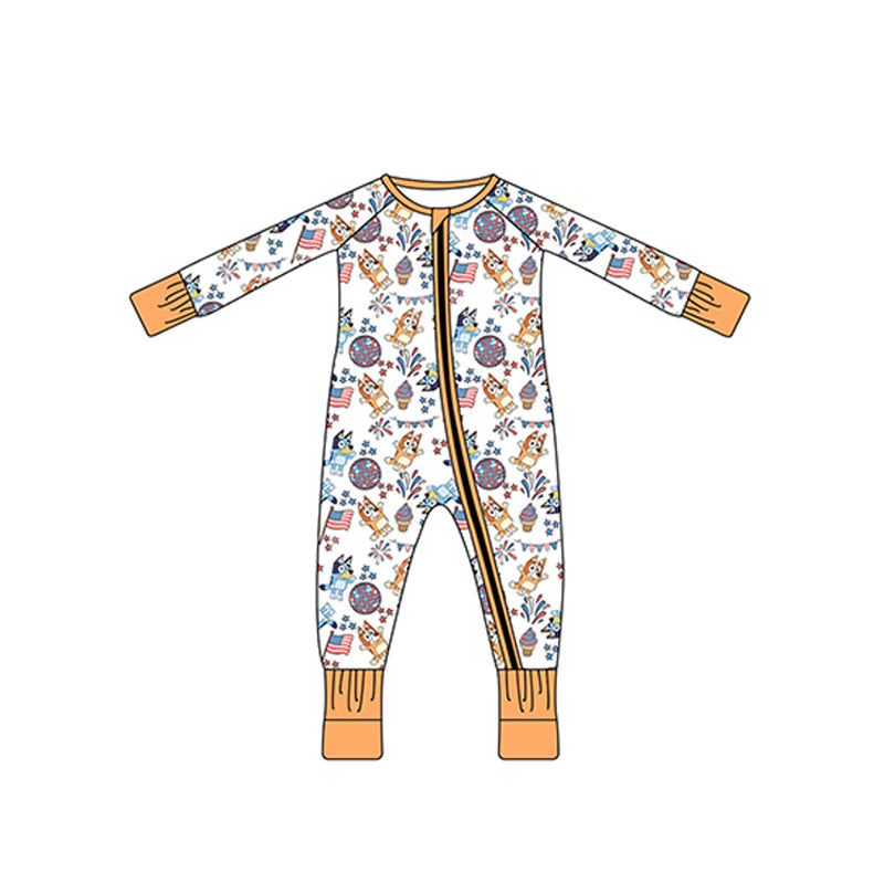 LR0962 Dog baby girls long sleeve romper