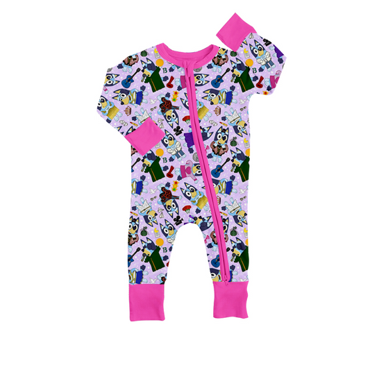 LR0966 Dog baby girls long sleeve romper