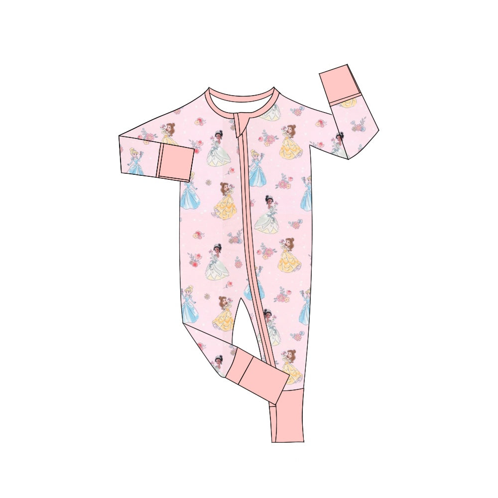 LR0989 Pink Cartoon baby girls long sleeve romper