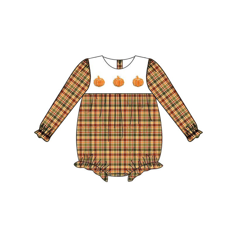 LR0991 pumpkin cute baby girls long sleeve romper