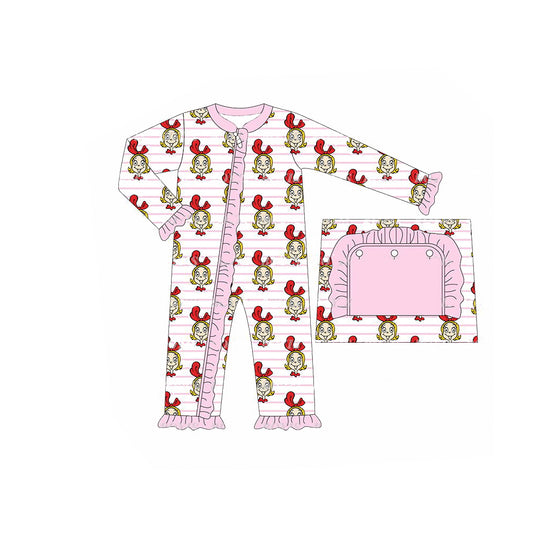 LR1001 Pink Cartoon baby girls long sleeve romper