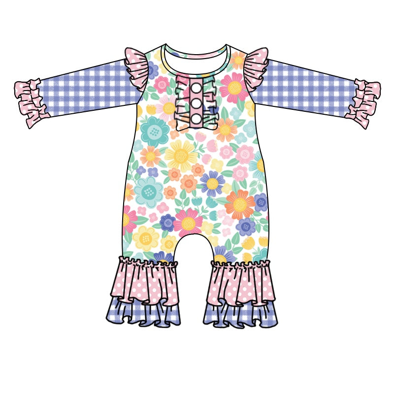 LR1005 floral cute baby girls long sleeve romper