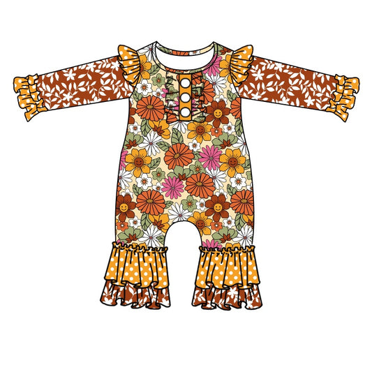 LR1006 floral orange cute baby girls long sleeve romper