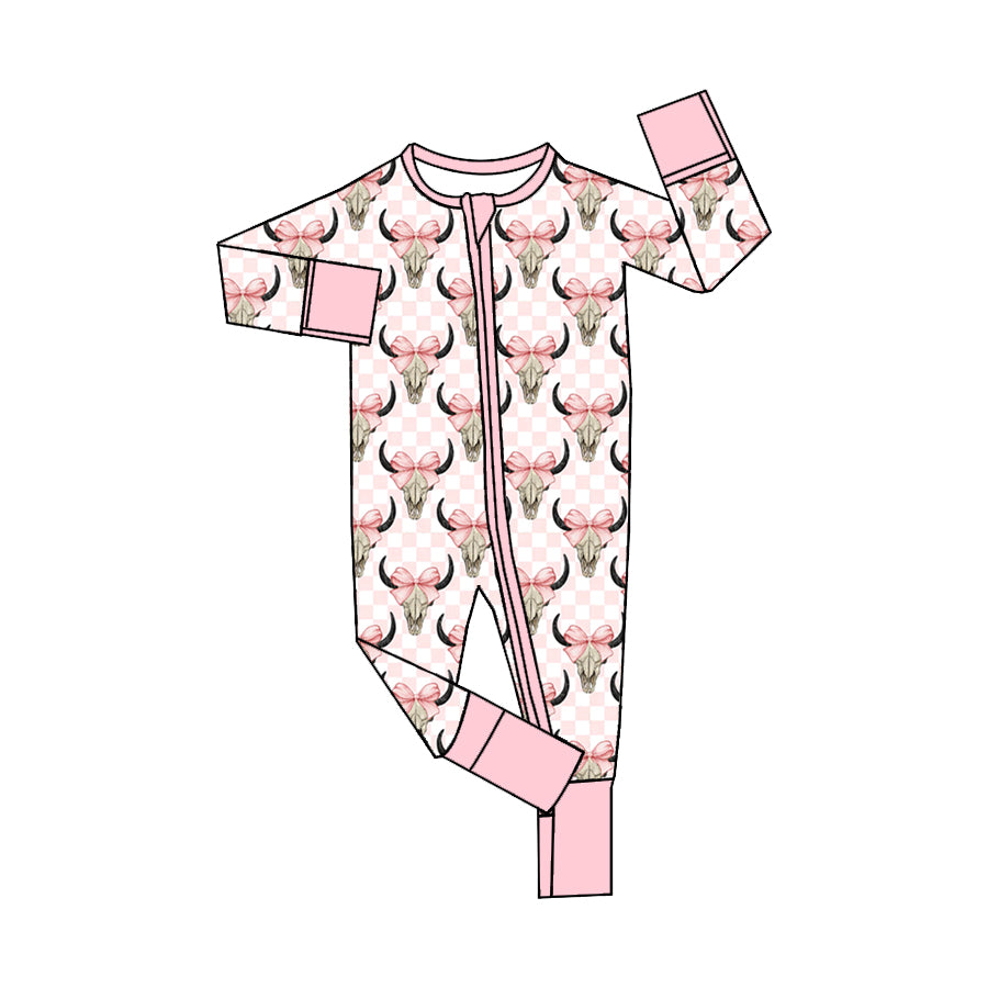 LR1033 pink cow cute baby long sleeve kid romper