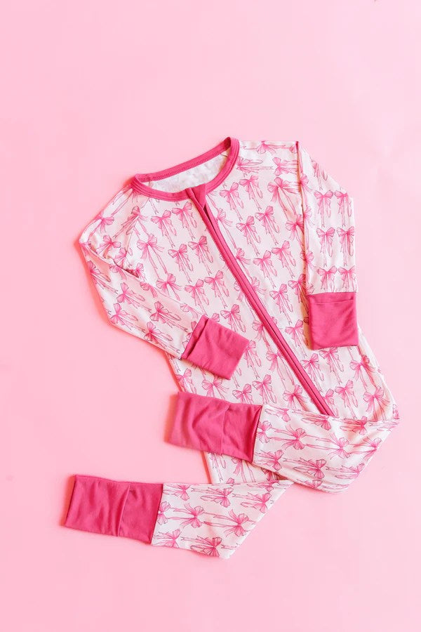 LR1035 pink bow cute baby long sleeve kid romper