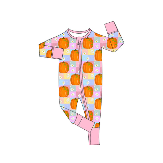 LR1040 cute pumpkin design cute baby long sleeve kid romper