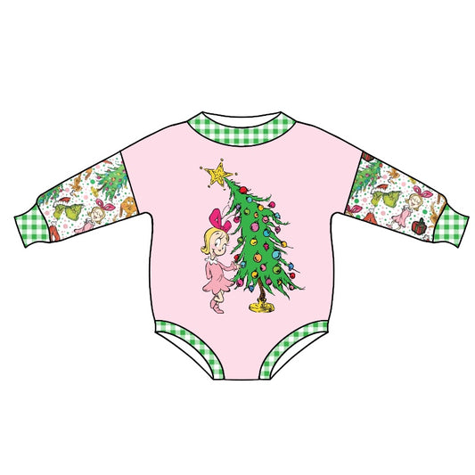 LR1043 Pink Christmas design cute baby long sleeve kid romper（复制）