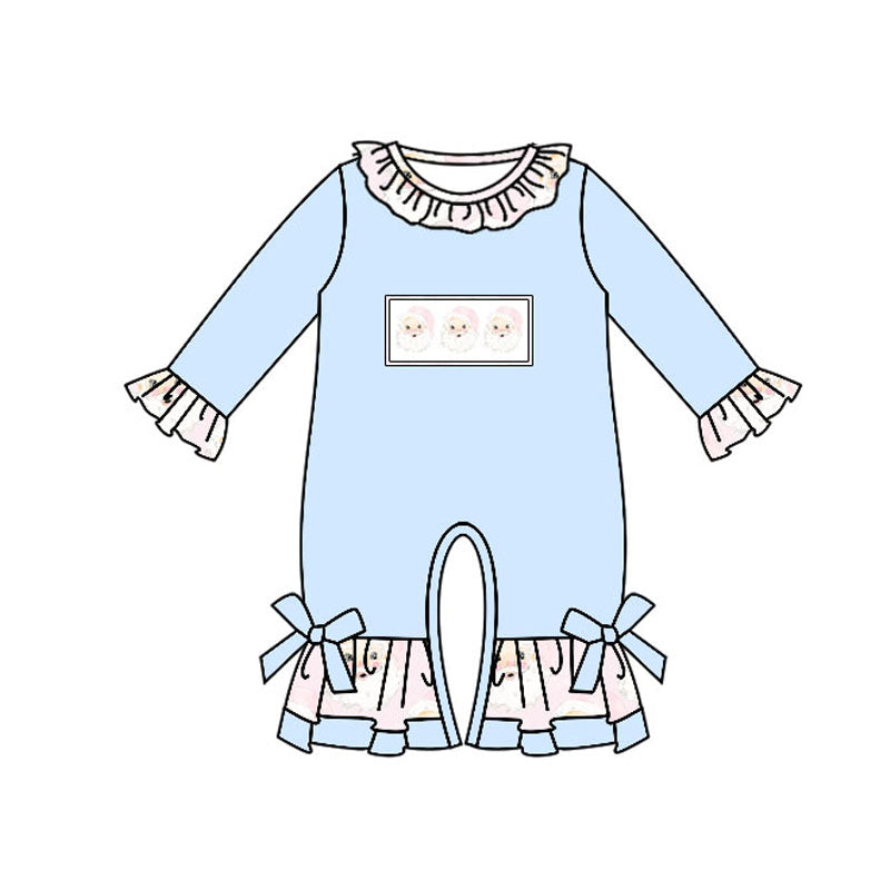 LR1052 Sky blue Santa cute baby long sleeve kid rompers