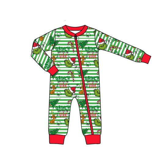 LR1055 Green Santa cute baby long sleeve kid rompers