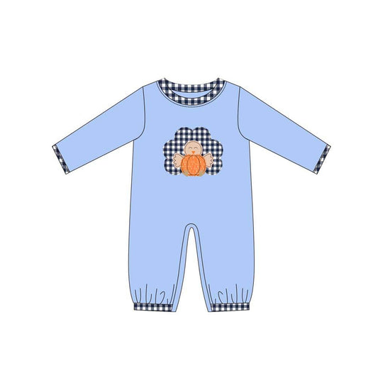 LR1066 blue Turkey design long sleeve cute baby long sleeve kid rompers