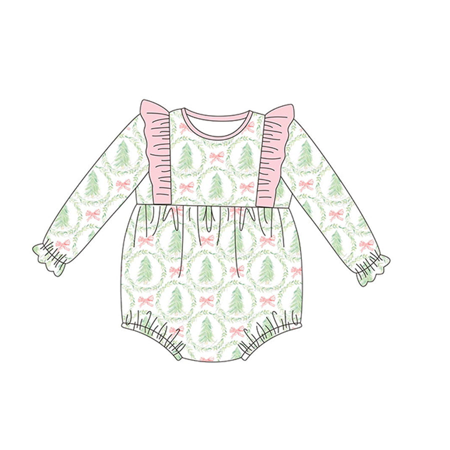 LR1105 Pink Ruffle Long sleeve cute baby long sleeve kid rompers