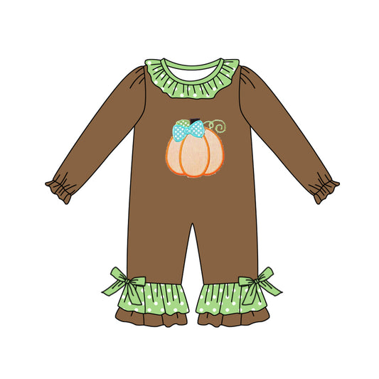 LR1123 Brown Pumpkin Girls Long sleeve cute baby long sleeve kid rompers