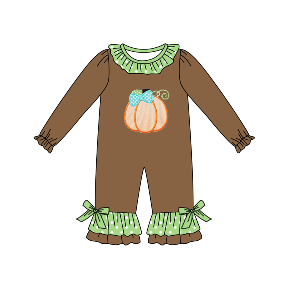 LR1123 Brown Pumpkin Girls Long sleeve cute baby long sleeve kid rompers