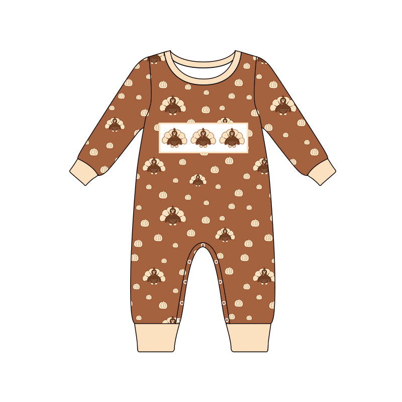 LR1126 Brown Turkey Girls Long sleeve cute baby long sleeve kid rompers