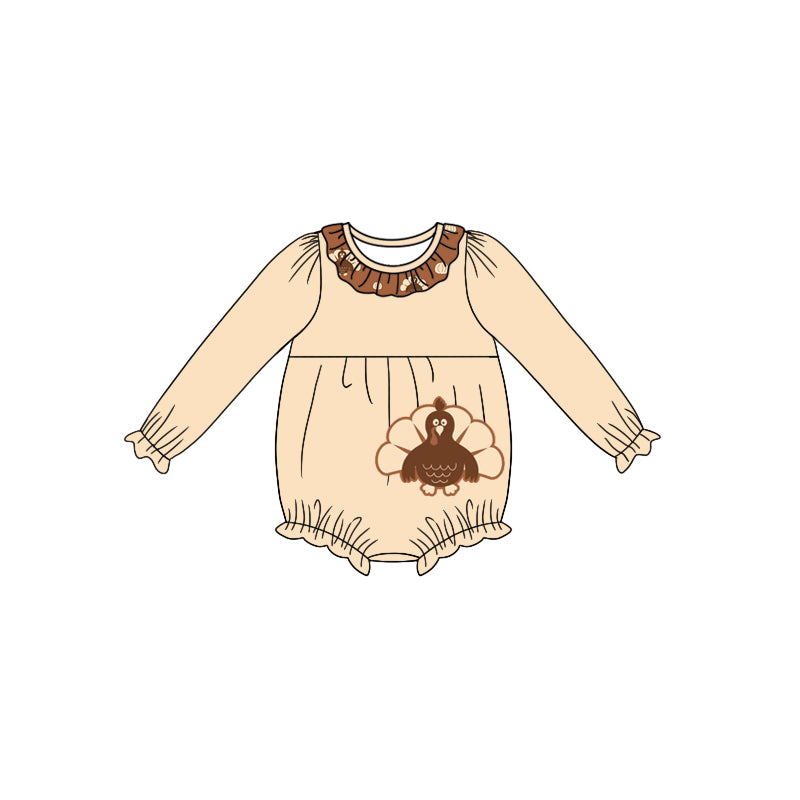 LR1127 Brown Girls Long sleeve cute baby long sleeve kid rompers