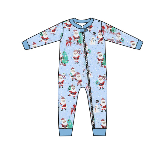 LR1131 Blue Santa Boys Long sleeve cute baby long sleeve kid rompers