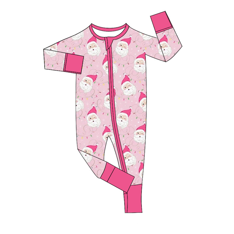 LR1135 Pink Santa Girls Long sleeve cute baby long sleeve kid rompers