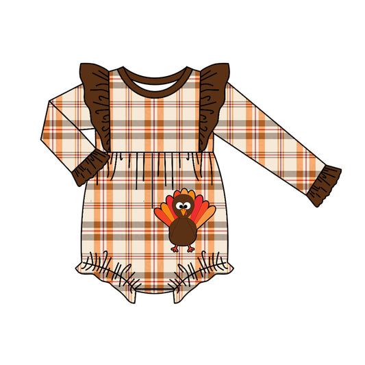 LR1165 Brown Turkey Long sleeve cute baby long sleeve kid rompers