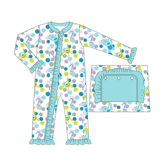 LR1177 Blue Ruffle Cute Long sleeve cute baby long sleeve kid rompers