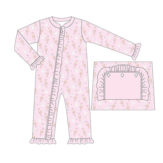 LR1187 Pink Ruffle Cute Long sleeve cute baby long sleeve kid rompers