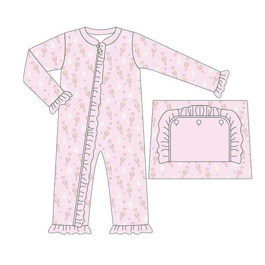 LR1187 Pink Ruffle Cute Long sleeve cute baby long sleeve kid rompers