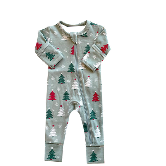 LR1226 Blue Christmas Tree Cute Long sleeve cute baby long sleeve kid rompers