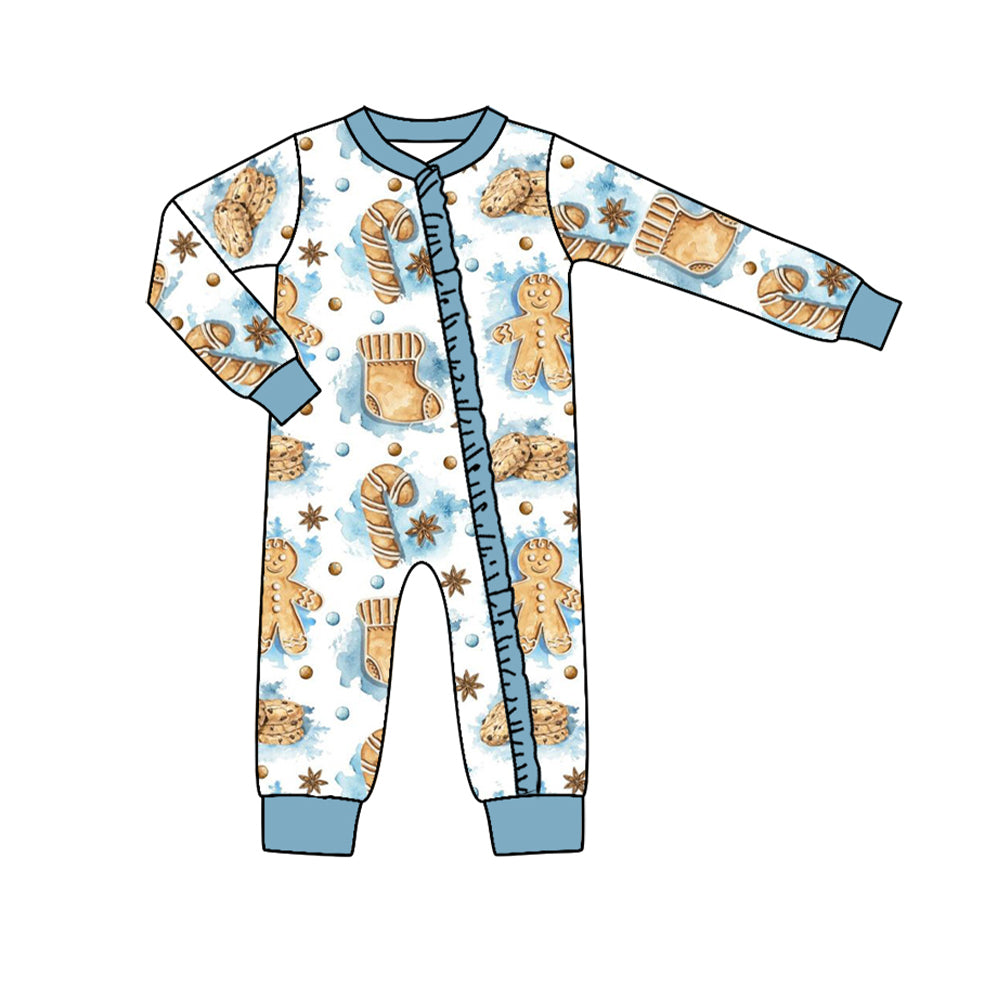 LR1275 Blue Ruffle Cute Toddler Long sleeve cute baby long sleeve kid rompers