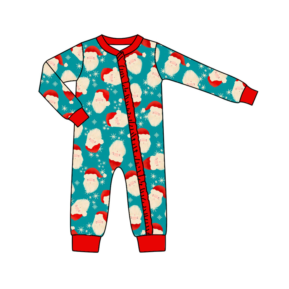 LR1279 Blue Santa Cute Toddler Long sleeve cute baby long sleeve kid rompers