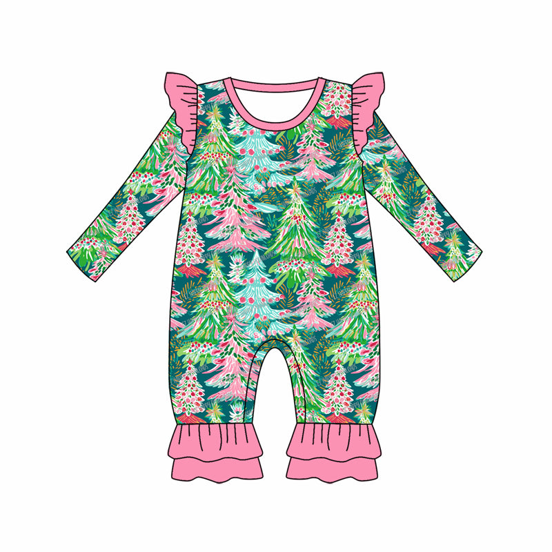 LR1329 Pink Christmas Cute Toddler Long sleeve cute baby long sleeve kid rompers