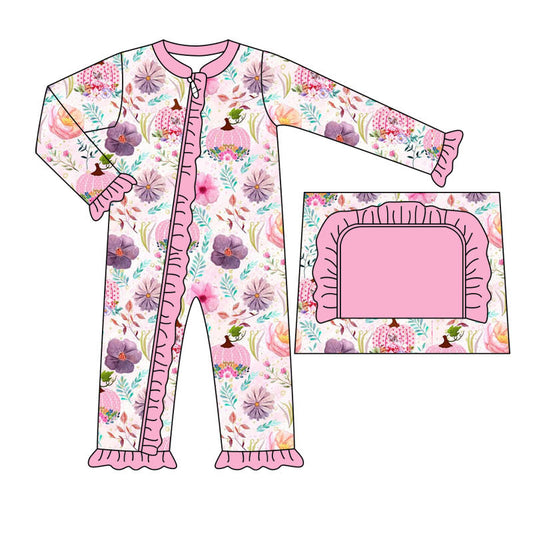 LR1340 Pink Ruffle Cute Toddler Long sleeve cute baby kid rompers