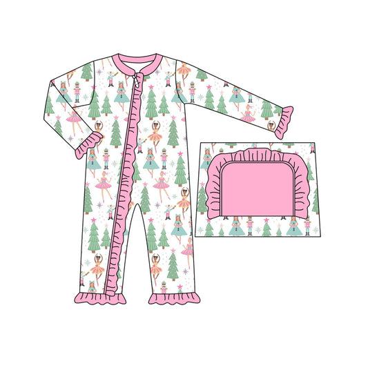 LR1345 Pink Ruffle Cute Toddler Long sleeve cute baby kid rompers