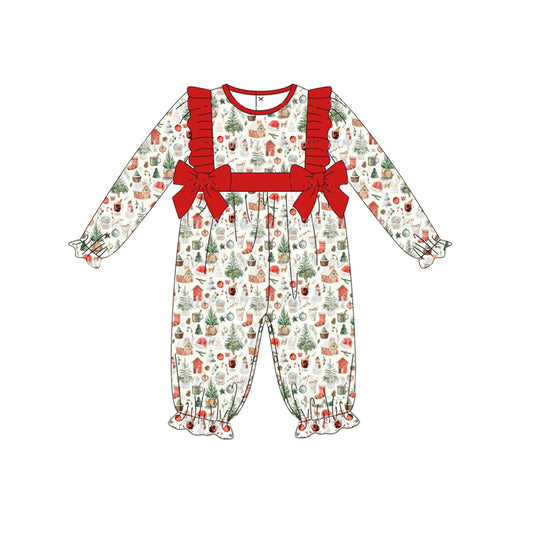 LR1363 Bow Christmas Toddler Long sleeve cute baby kid rompers