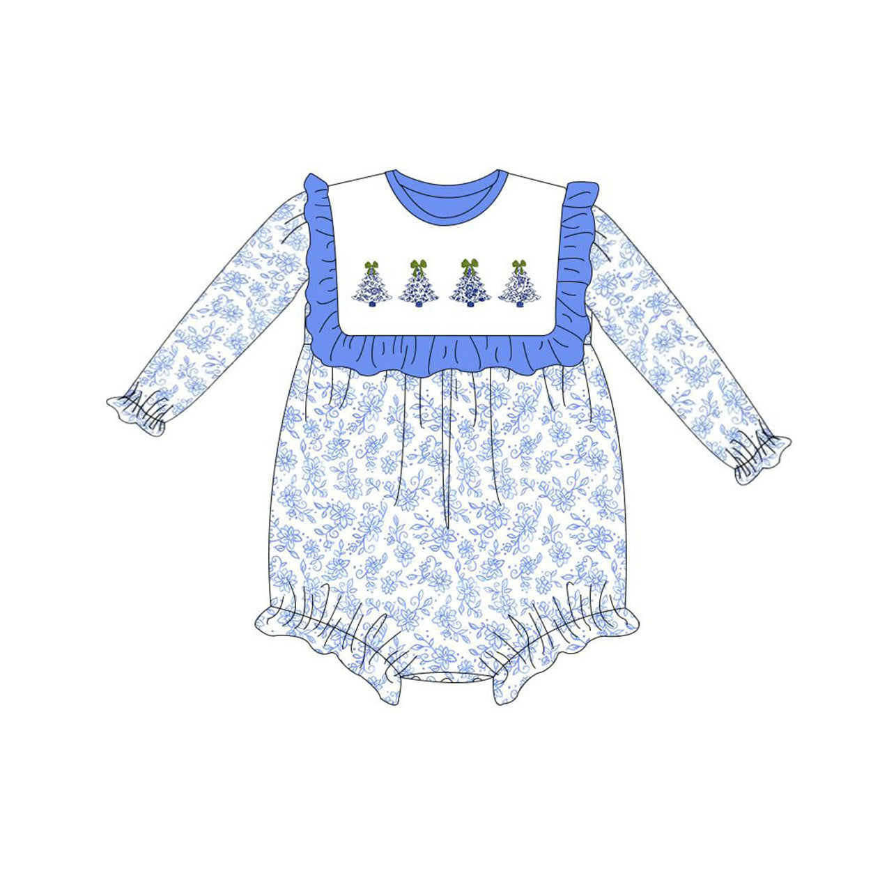 LR1374 Blue Christmas Boy Toddler Long sleeve cute baby kid rompers