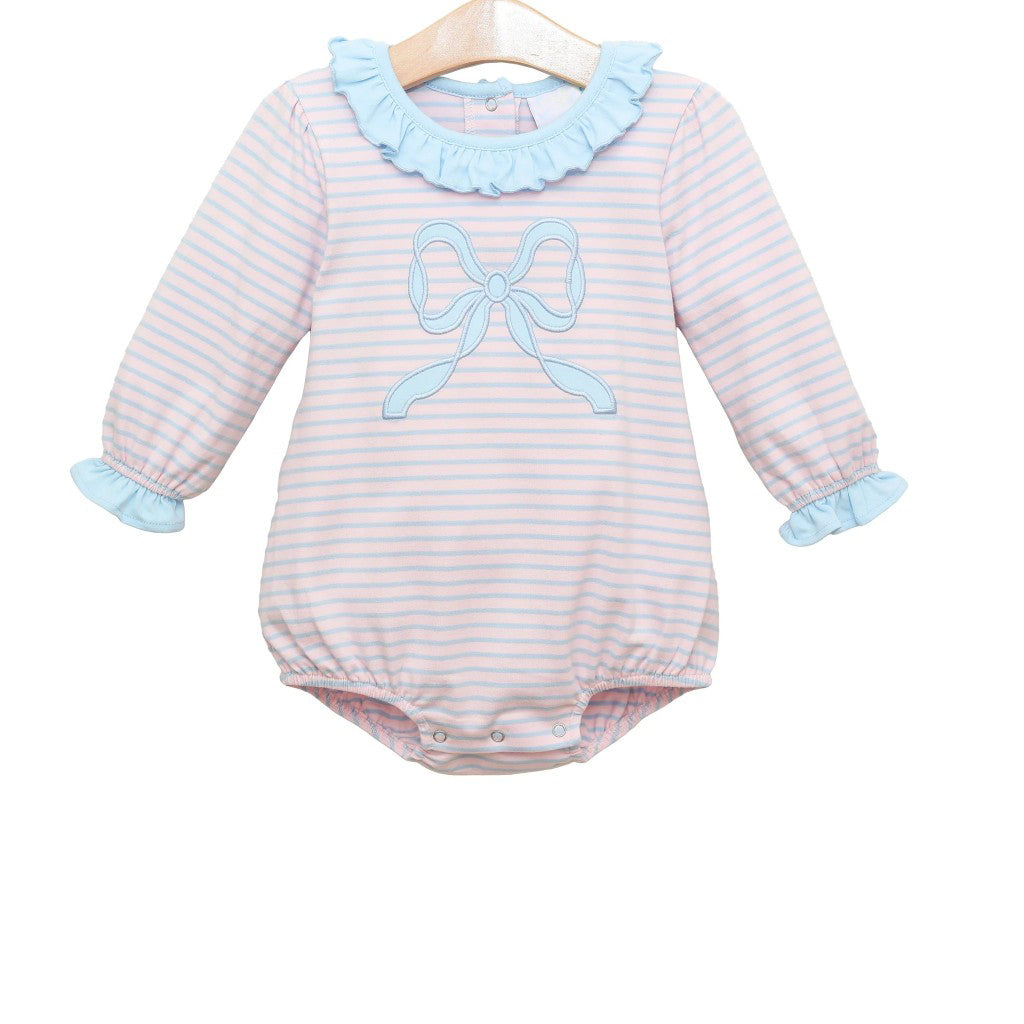 LR1379 Blue Bow Toddler Long sleeve cute baby kid rompers