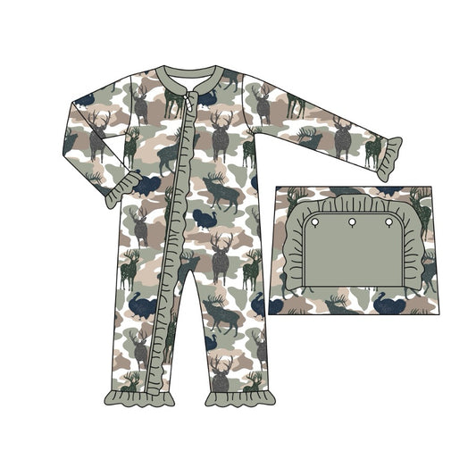 LR1383 Camo Ruffle Toddler Long sleeve cute baby kid rompers