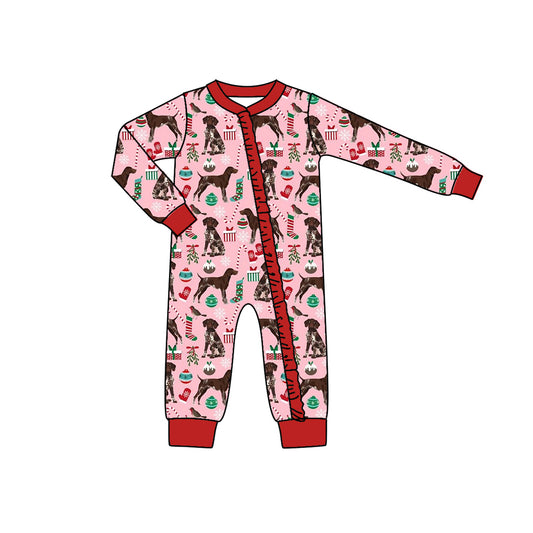 LR1393 Dog Red Toddler Long sleeve cute baby kid rompers